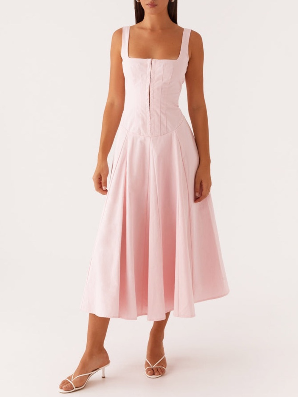 Peppermayo Ebony Midi Dress in Pastel Pink - Size 2
